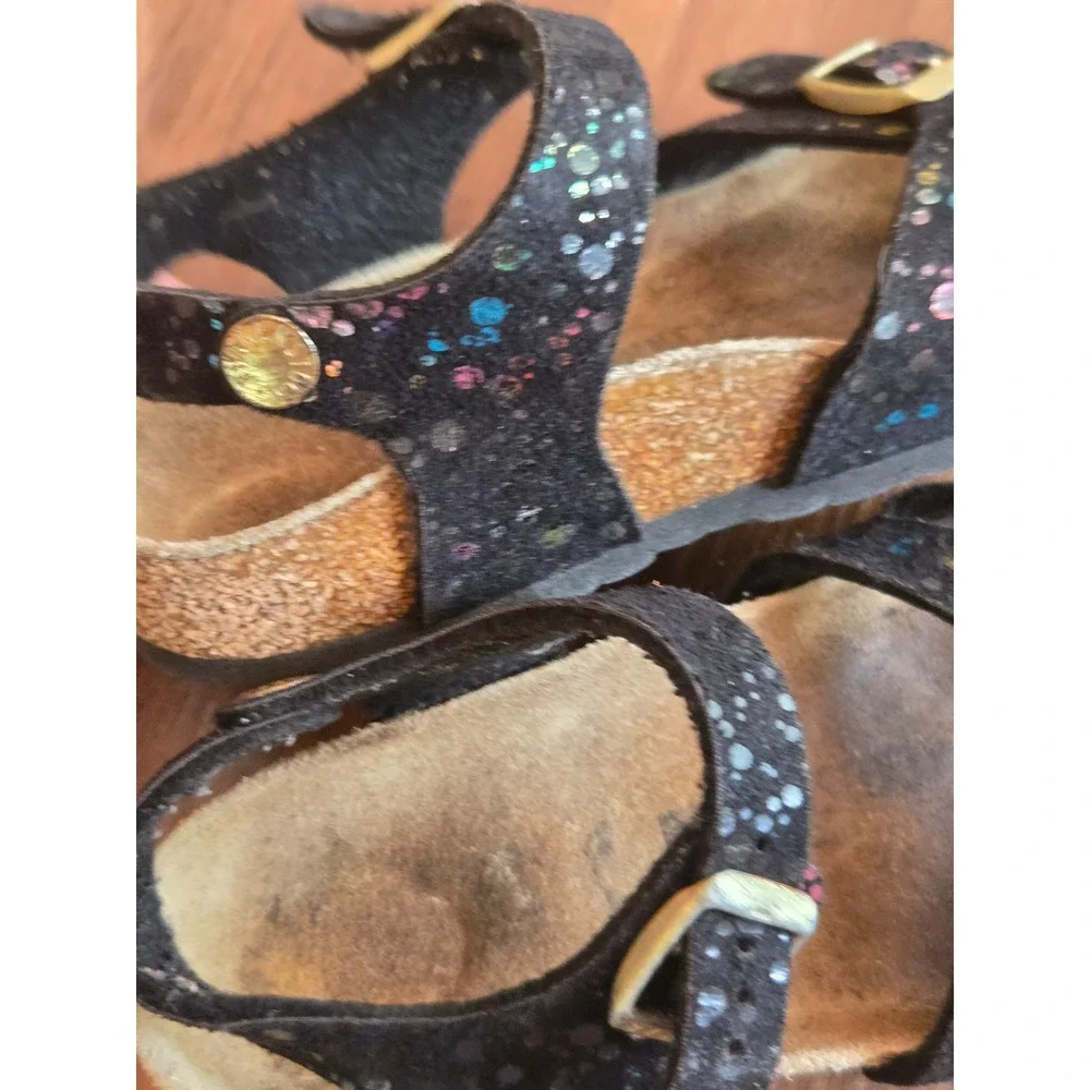 Birkenstock Rio Kids Sandals Black Glitter Dot Multi Color Suede eu29/11.5c